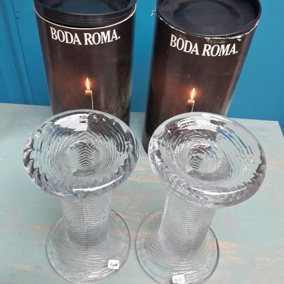 Glass Candle Holders Vintage Boda Sweden in Original Box Big Clear Solid Chunky - Picture 16 of 16